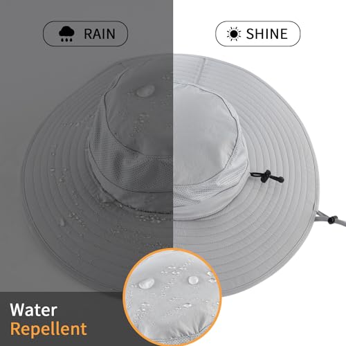 UPF50+ Mens Sun Hat Wide Brim Fishing Hat Airy Womens Sun Protection Hat Gardening Beach Bucket Hat Light Grey