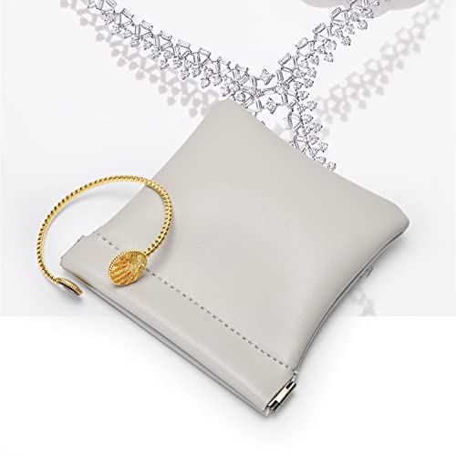 Grey PU Leather Jewelry Pouch Travel Small Jewelry Storage Bag