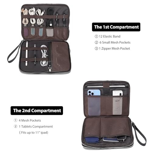 Full Grain Leather Travel Cable Accessories Bag