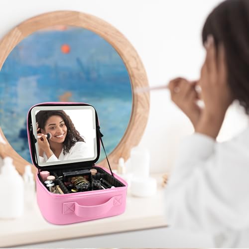 Travel Makeup Bag with LED Mirror Travel Makeup Organizer with 3 Lighted Settings
