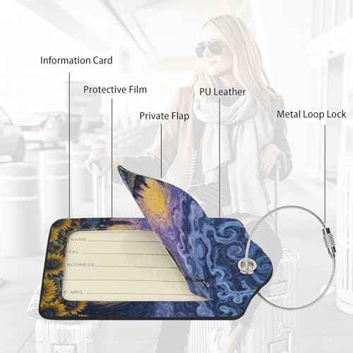 2 Pack Luggage Tags for suitcases Halloween Horror Sunflower TSA Approved Label Luggage Tag Baggage Tag Leather Stainless Steel Loop Label Tag for Men Women Travel Bag Suitcase (2 Count)