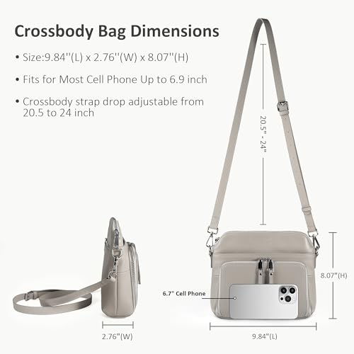 Real Leather Crossbody Bags for Women Travel Wallet Purse Light Grey