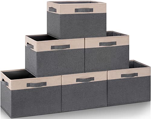 Large Fabric Storage Bins for Shelves with 3 Handles (6 Count)