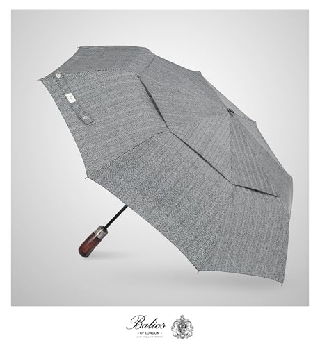 Folding Umbrella Real Wood Handle Herringbone Classic Black