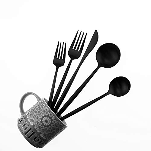 20-Piece 18/10 Stainless Steel Flatware Silverware, Luxury Dinnerware Set Travel Cutlery Tableware Include Knife Fork Spoon Service for 4,Healthy & Eco-Friendly Dishwasher Safe (Black Matte) (4 Count)