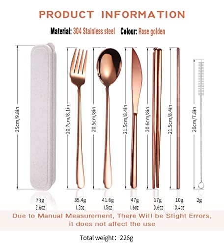 6 Pieces 18 8 Stainless Steel Flatware Set Portable Reusable Cutlery Set Travel Utensils Set Including Chopsticks Knife Fork Spoon Straws Cleaning Brush Dishwasher Safe