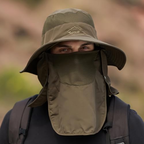 Sun Hats for Men Women Fishing Hat UPF 50+ Breathable Wide Brim Summer UV Protection Hat with Face Cover & Neck Flap