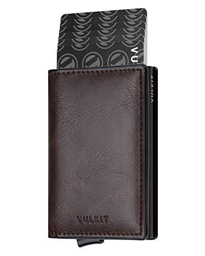 Card Holder Pop Up Slim Wallet Leather RFID Blocking Card Case Up to 8 Credit Cards Espresso (7 Count)