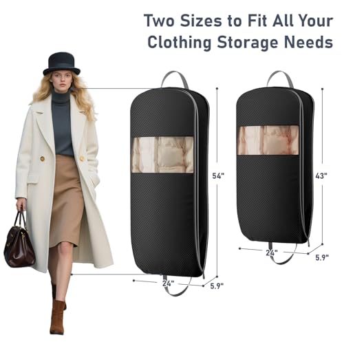2 Pack 54" Space Saving Garment Bags for Hanging Clothes With Compression Zipper Carry Handles and Window (2 Count)