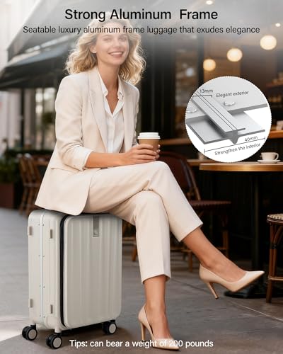 24 Inch Checked Luggage PC Hard Case Luggage Top Opening Aluminum Frame Travel Luggage Suitcases with Wheels for Woman Men