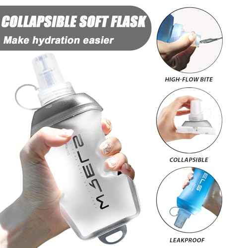 200ml/350ml/500ml Collapsible Soft Flask,BPA Free Folding Soft Water Bottle with Hanging Ring,Lightweight TPU Hydration Flask for Running Marathon Cycling Hiking (2 Count)