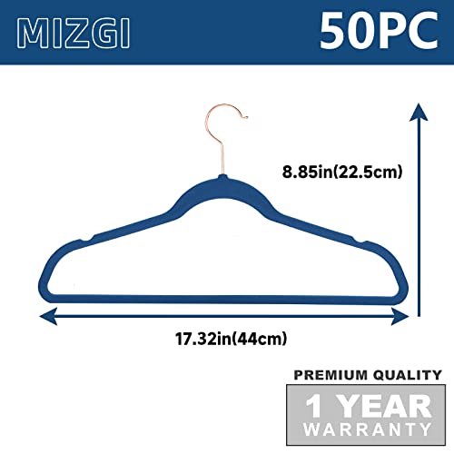Velvet Hangers 50 Pack Non Slip Mediterranean Blue Rose Gold Hooks (50 Count)