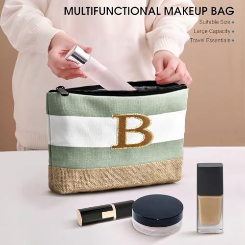 Beach Bag Initial Beach Tote with Makeup Bag for Travel Work Storage Personalized Birthday Gifts for Women Her
