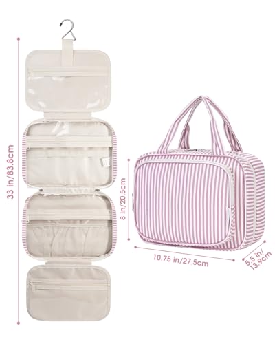 Striped Hanging Toiletry Bag for Women Travel Makeup Bag Organizer Toiletries Bag for Travel Size Essentials Accessories Cosmetics