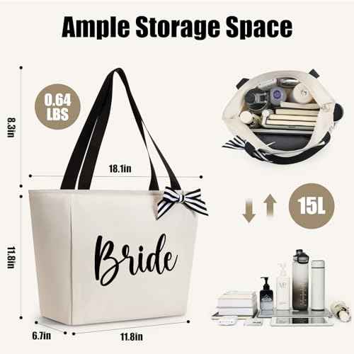 Tote Bag, A-Z Initial Monogrammed Waterproof Tote Bag, Bridesmaid Gifts for Women, Black and Pink (Mrs, Beige)