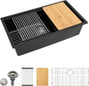 32 inches Granite Composite Kitchen Sink Workstation Black Undermount Single Bowl Large Kitchen Sink 32"W x 19"D x 10"H