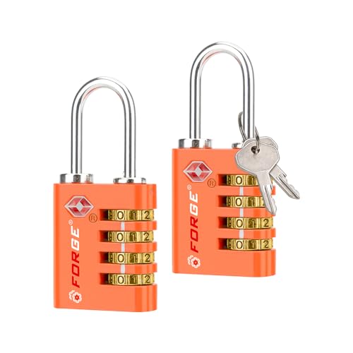 Dual-Opening: Key or Combination Access Lock, TSA Approved Locks for Luggage, Pelican case, Travel, Gym, School, Stainless Steel Shackle.(Orange, 2 Pk) (2 Count)