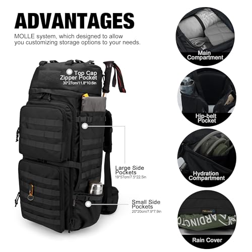 75L Molle Hiking Internal Frame Backpacks with Rain Cover for Camping