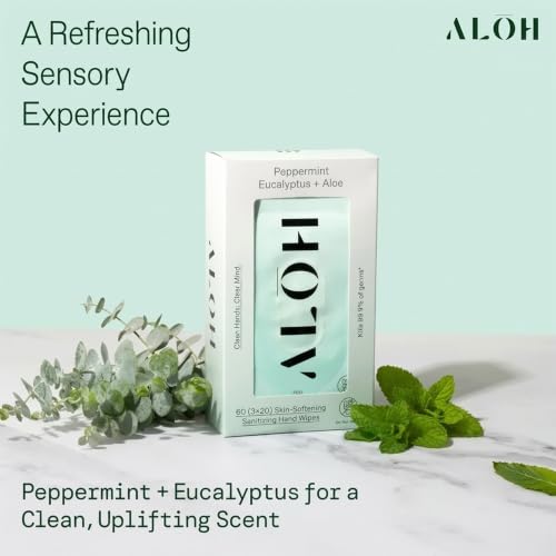 ALŌH Peppermint Eucalyptus + Aloe Hand Sanitizer Wipes (60 Count)