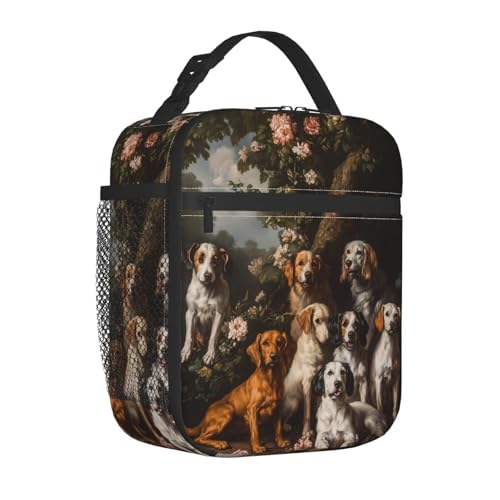 Vintage Dog Insulated Lunch Box for Women Men Retro Flower and Pet Lunch Bag for Travel