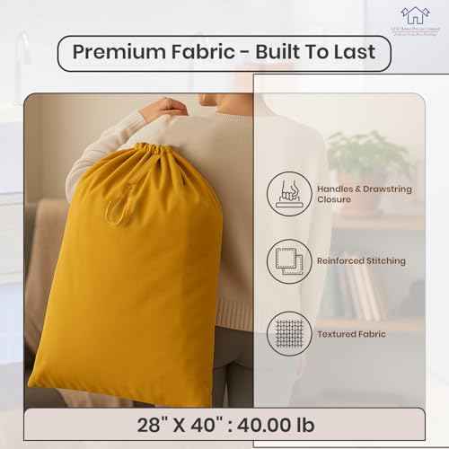 LFH Home Large Premium Cotton Rich Canvas Laundry Bag with Drawstring and Handles Heavy Duty (2 Count)