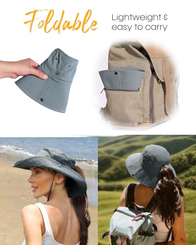 Sun Hats for Women Ponytail Wide Brim Summer Packable Cowboy Hat