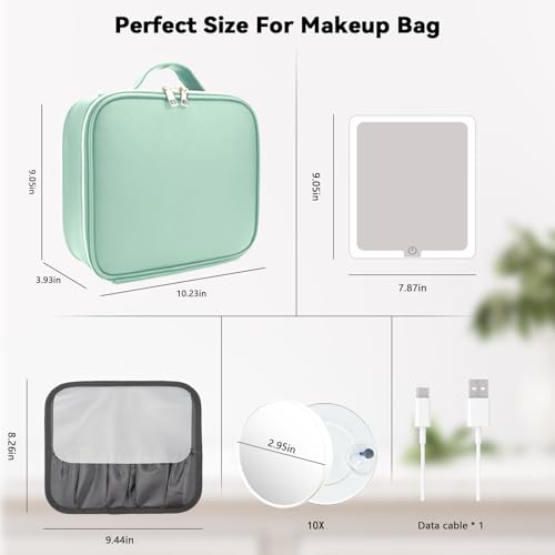 Travel Makeup Bag with LED Mirror and 10x magnifying glass with 3 Lighted Settings