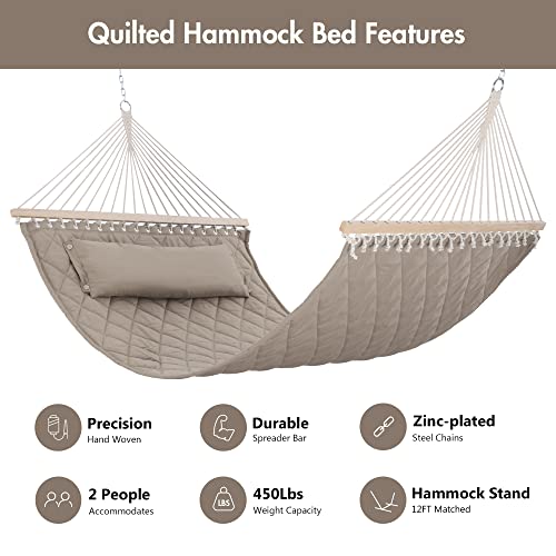 Double Hammock with Spreader Bars and Detachable Pillow