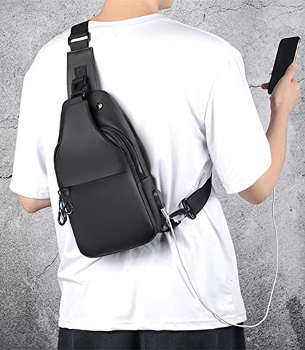 Waterproof Sling Bags Mens Shoulder Crossbody Backpack with USB Charging Port& Headphone