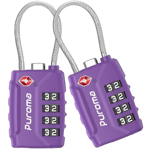 2 TSA Approved Luggage Locks 4 Digit Code Cable Lock Purple Dark (2 Count)