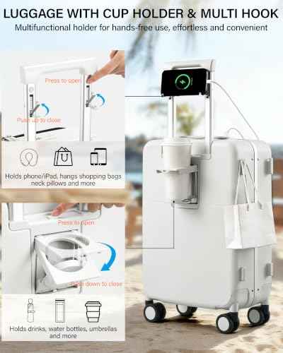20 Inch Top Opening Carry On Luggage with Cup Holder and USB Ports