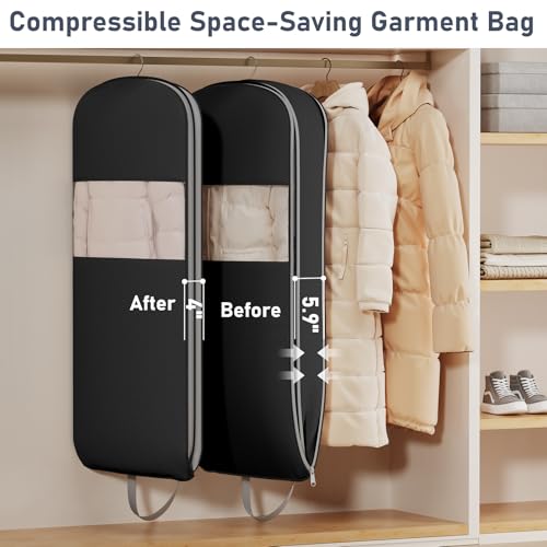2 Pack 54" Space Saving Garment Bags for Hanging Clothes With Compression Zipper Carry Handles and Window (2 Count)