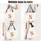 Tote Bag, A-Z Initial Monogrammed Waterproof Tote Bag, Bridesmaid Gifts for Women, Black and Pink (W, Beige)