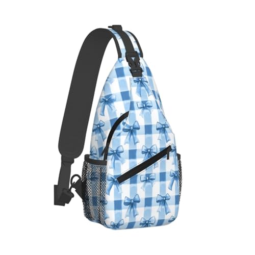 Sling Bag Blue Bows Check Hiking Daypack Crossbody Shoulder Backpack Travel Chest Pack for Men Women