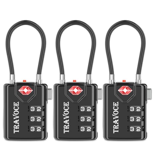 Search Alert TSA Approved Travel Combination Luggage Cable Locks for Suitcase (3 Count)