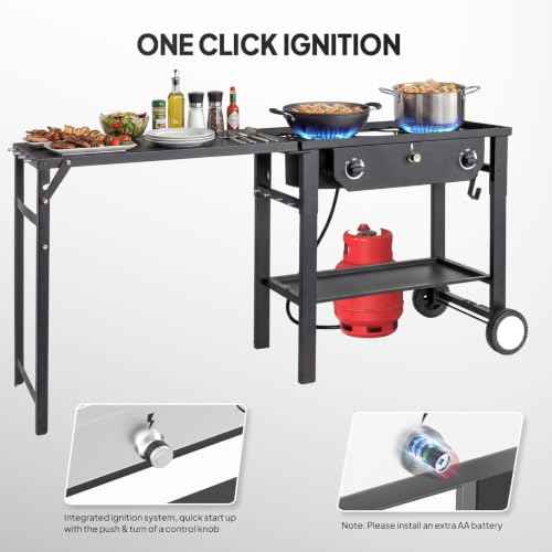 2 Burner Outdoor Propane Gas Stove with Foldable Side Table & Ignition