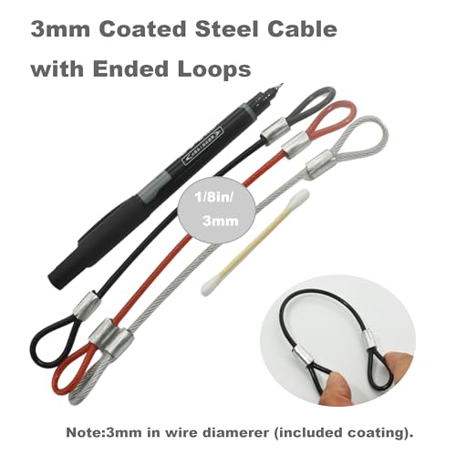 1/8"(3mm) Wire Diam Stainless Steel Cable Eyelets Loops Short Rope Lanyard Safety Tether Chain Lock with Vinyl Coated Cover, 15Pcs 8" Long Clear (15 Count)