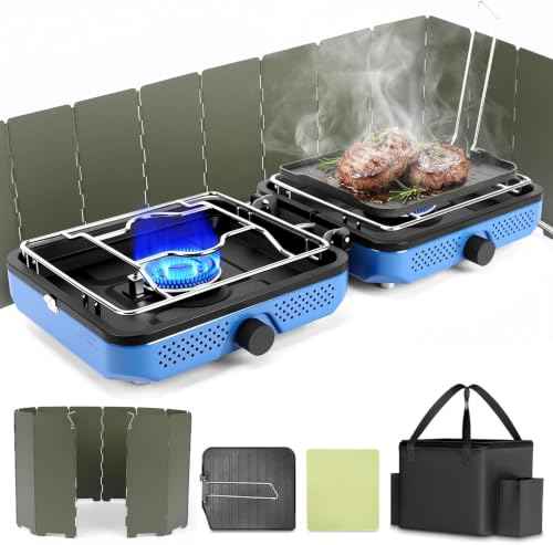 2 Burners Camping Stove with Windscreen for Camping