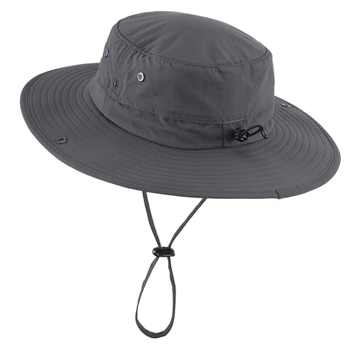 UPF50+ Mens Sun Hat Wide Brim Fishing Hat Sun Protection Bucket Hat for Men Women Beach Gardening Golf Dark Grey
