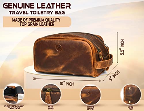 10" Premium Leather Toiletry Travel Pouch With Waterproof Lining Black Color
