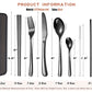 6 Pieces Stainless Steel Flatware Set Portable Reusable Cutlery Set Travel Utensils Set Including Chopsticks Knife Fork Spoon Straws Cleaning Brush Dishwasher Safe (6 Count)