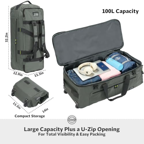 100L U Zip Rolling Duffel Bag with Wheels