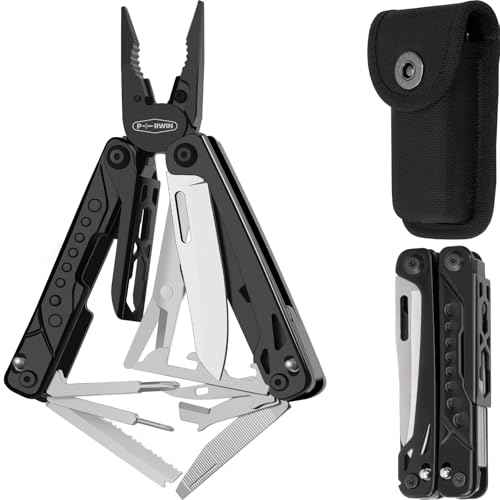 Multitool, 20-in-1 Stainless Steel Multi Tools Pliers with Nylon Sheath, Safe Locking, Professional Multi-Tool for Survival, Camping and Hunting, Black
