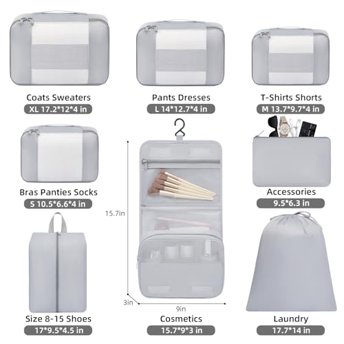 8 Set Packing Cubes Various Sizes Packing Organizer for Travel Accessories Luggage Carry On Suitcase