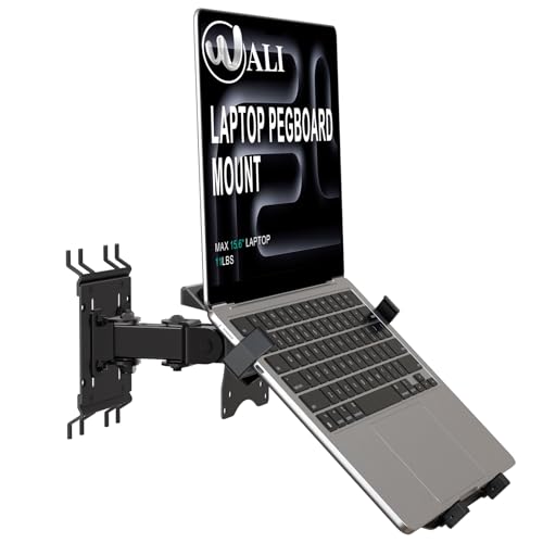 Articulating Pegboard Adjustable Mount for Laptop and Monitor 2 in 1 with Vented Tray