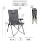 Padded Camping Chair 4 Positon Adjustable Recliner Grey