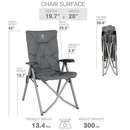 Padded Camping Chair 4 Positon Adjustable Recliner Grey