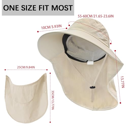 Sun Hat for Men Women with Neck Flap& Removable Face Cover Wide Brim