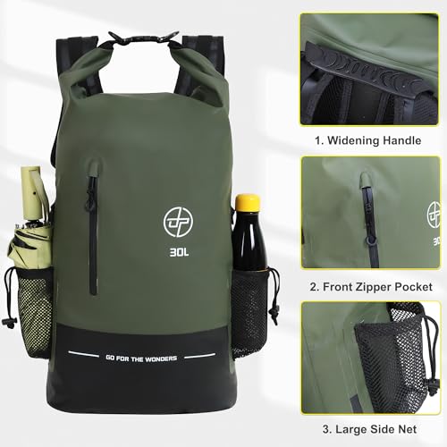 Waterproof Dry Bag 30L Boating Backpack for Travel Hiking Camping Bags for Kayaking Hiking Waterproof Bags Swimming Floating Submersible Dry Bag Green