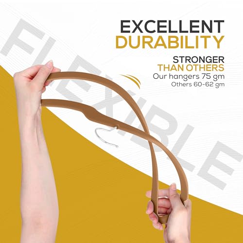 50 Pack New Premium Quality Velvet Hangers Ultra Thin Non Slip Adult Felt Space Saving Hangers for Closet Heavy Duty Coat Pants Jackets Dress Hangers 360° Swivel Hook Hold Upto 10 lbs Bronze (50 Count)